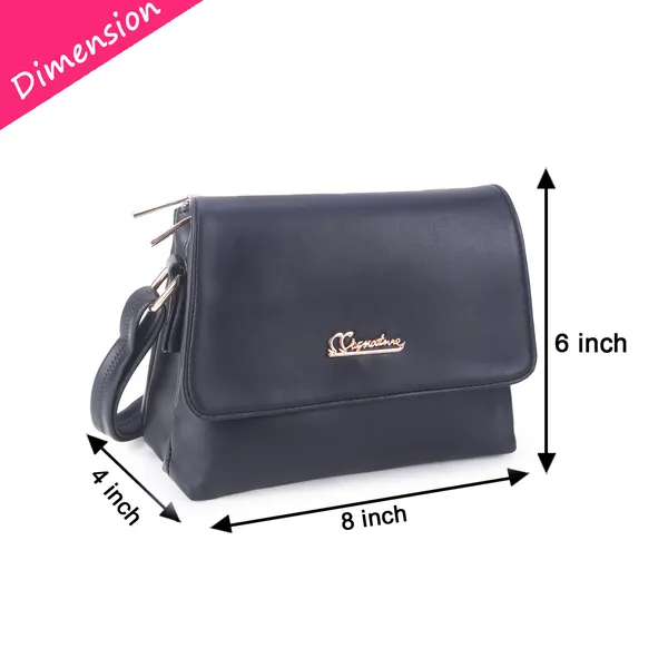 Signature_Navy_Blue_Faux_Leather_Metal_Buckle_Sling_Bag