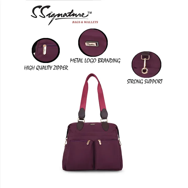 Signature_Purple_Faux_Leather_Multi_Compartment_Shoulder_Bag_For_Women