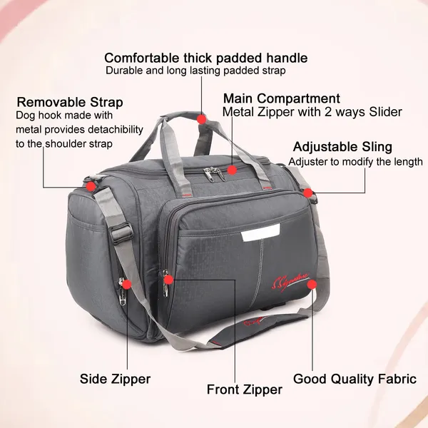 Signature_Grey_Fabric_Adjustable_Strap_Travel_Duffel_Bag