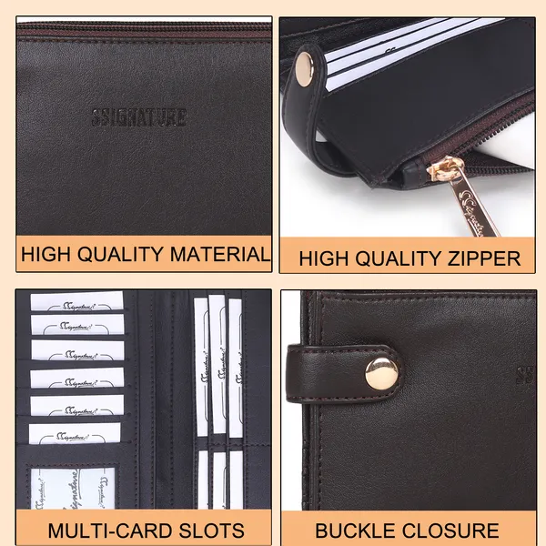 Signature_Black_Leather_Multi_Card_Phone_Compartment_Wallet_For_Women