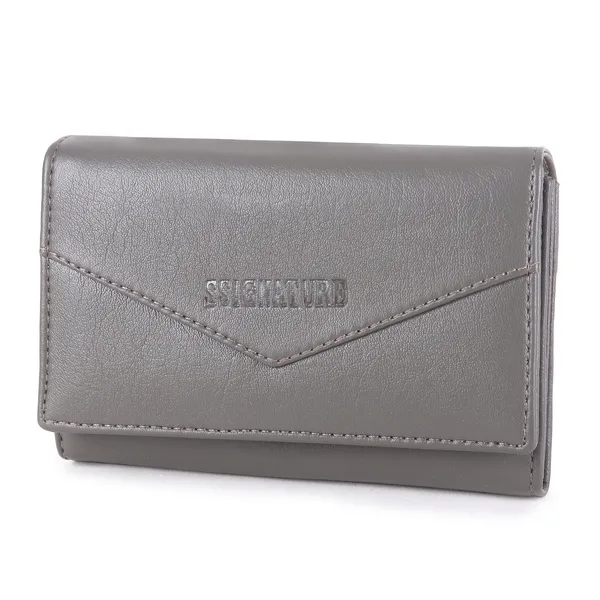 Signature_Grey_Leather_Tri_Fold_Compact_Wallet_For_Women