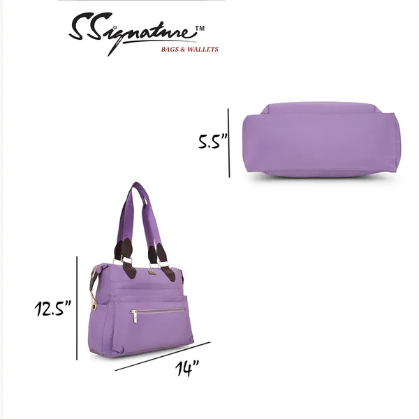Signature_Purple_Fabric_Multi_Pocket_Adjustable_Strap_Tote_Bag_For_Women