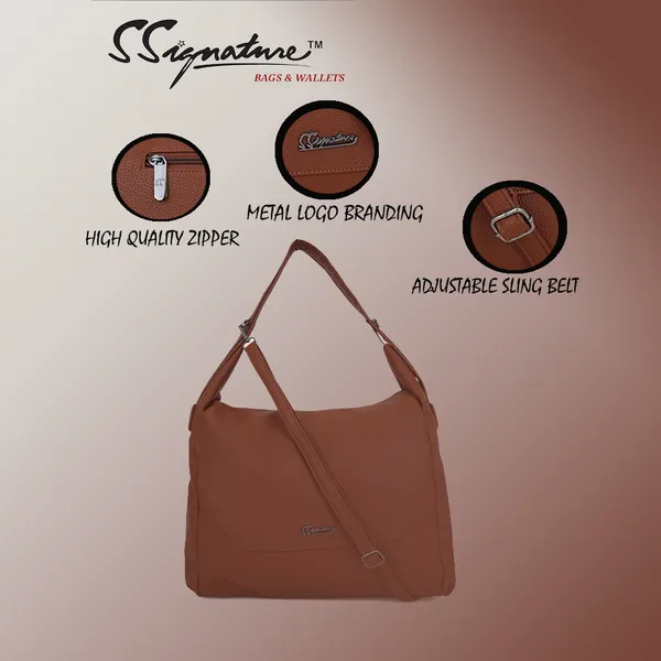 Signature_Brown_Faux_Leather_Adjustable_Strap_Hobo_Shoulder_Bag_For_Women