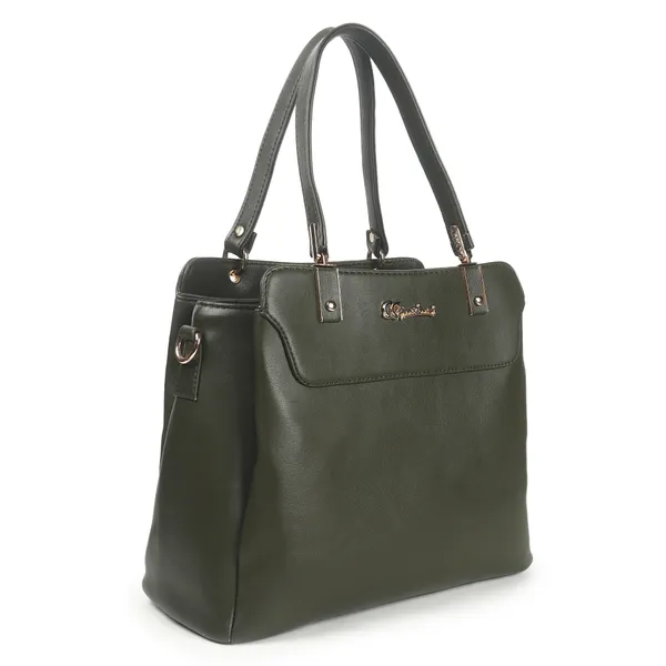 Signature_Olive_Green_Faux_Leather_Metallic_Hardware_Handbag