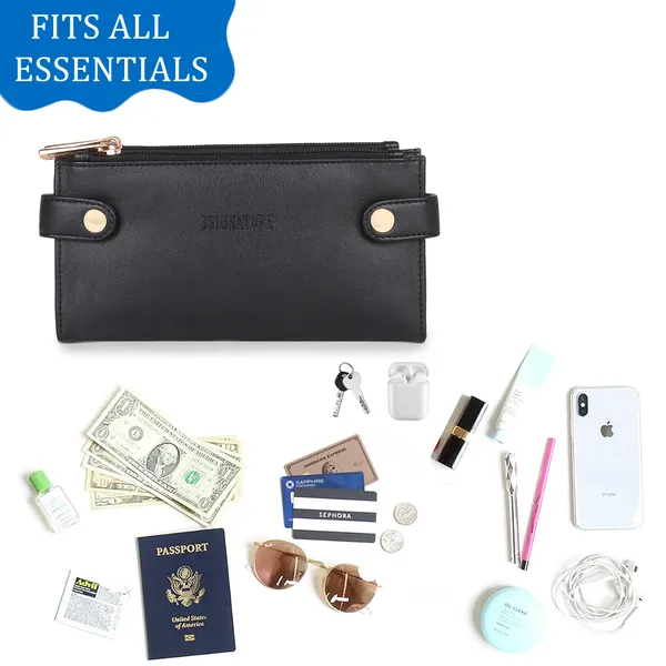 Signature_Black_Leather_Multi_Card_Buckle_Zipper_Wallet_For_Unisex