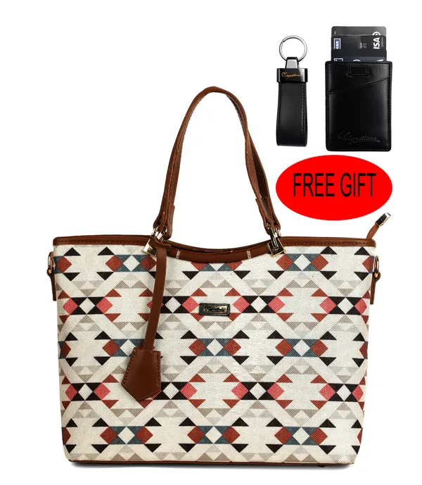Signature_Multicolor_Fabric_Geometric_Print_Leather_Handle_Tote_Bag_For_Women