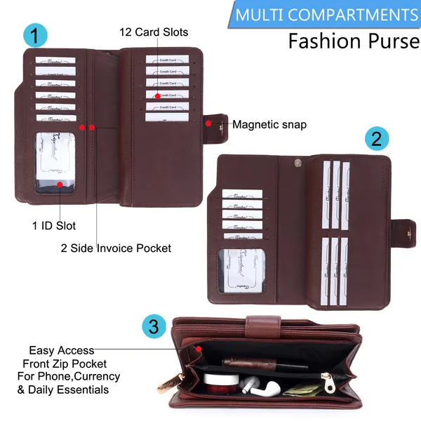 Signature_Brown_Leather_Wrist_Strap_Multi_Compartment_Wallet_For_Women