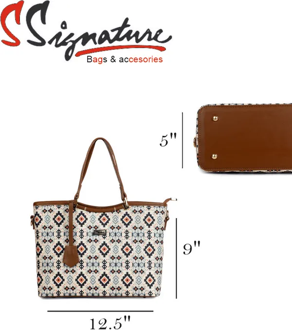 Signature_Multicolor_Fabric_Geometric_Print_Leather_Handle_Tote_Bag_For_Women