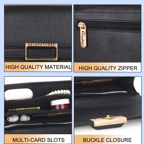 Signature_Black_Faux_Leather_Metallic_Buckle_Wallet_For_Women