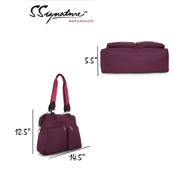 Signature_Purple_Faux_Leather_Multi_Compartment_Shoulder_Bag_For_Women