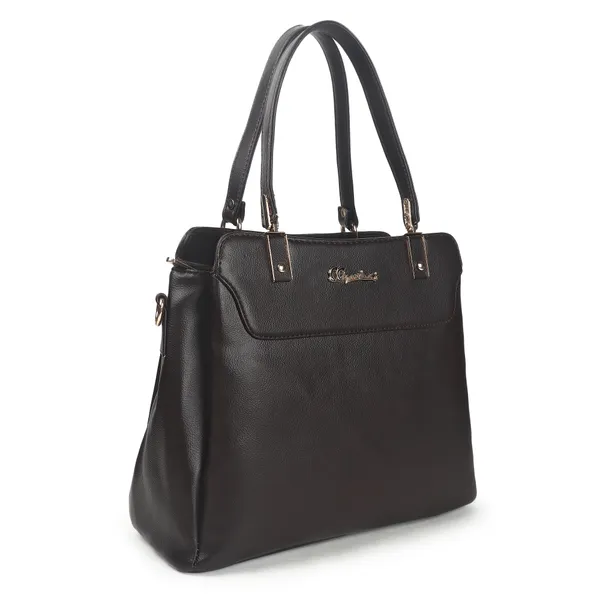 Signature_Black_Faux_Leather_Metallic_Zip_Detachable_Strap_Handbag_For_Women