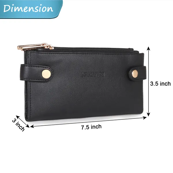 Signature_Black_Leather_Card_Slot_Zipper_Wallet_For_Women