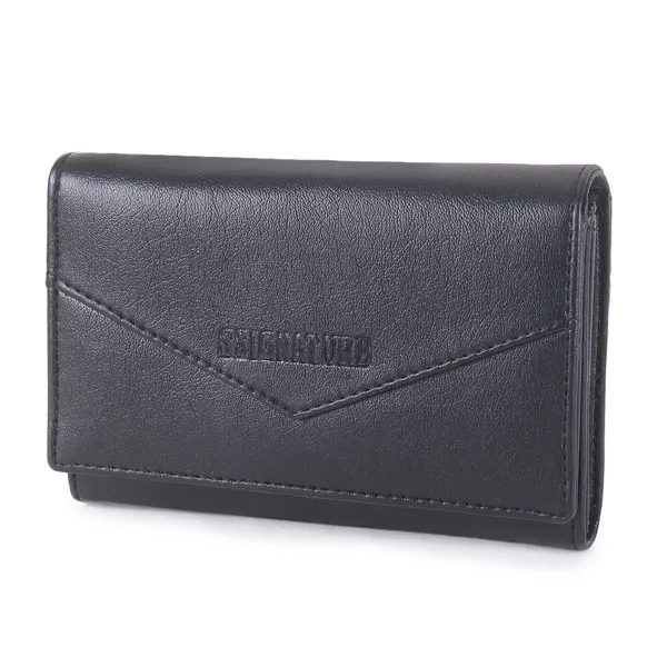 Signature_Black_Leather_Tri_Fold_Envelope_Wallet_For_Women
