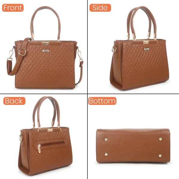 Signature_Brown_Quilted_Faux_Leather_Metal_Hardware_Handbag