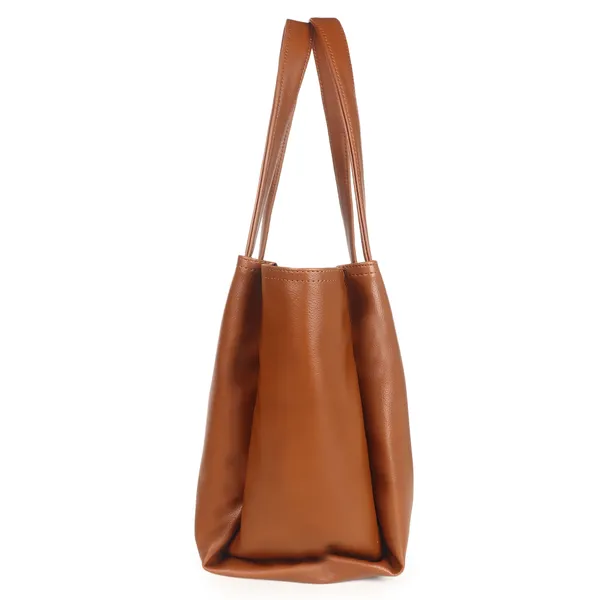 Signature_Brown_Faux_Leather_Multi_Compartment_Tote_Handbag_For_Women