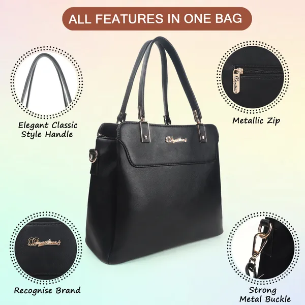 Signature_Black_Faux_Leather_Structured_Metal_Logo_Handbag