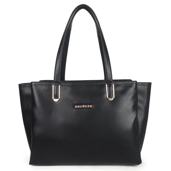Signature_Black_Faux_Leather_Multi_Compartment_Metal_Zip_Tote_Handbag