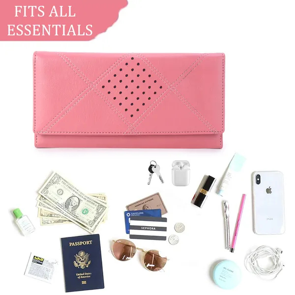 Signature_Pink_Leather_Perforated_Wallet_For_Women