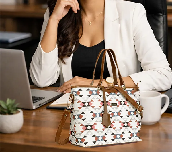 Signature_Multicolor_Fabric_Geometric_Print_Leather_Handle_Tote_Bag_For_Women