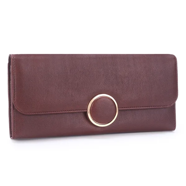 Signature_Maroon_Faux_Leather_Ring_Clasp_Long_Wallet_For_Women