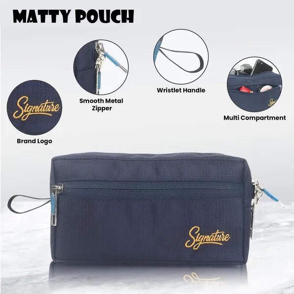 Signature_Navy_Blue_Fabric_Multi_Compartment_Wristlet_Travel_Pouch_For_Women