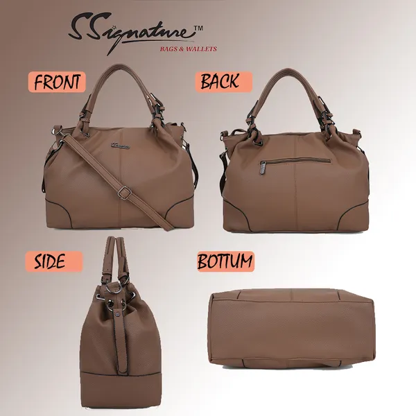 Signature_Tan_Brown_Faux_Leather_Structured_Adjustable_Strap_Handbag_For_Women