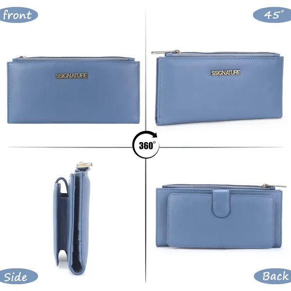 Signature_Blue_Faux_Leather_Zipper_Wallet_For_Women