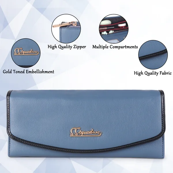 Signature_Blue_Faux_Leather_Long_Wallet