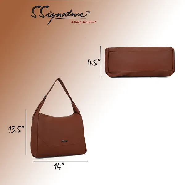 Signature_Brown_Faux_Leather_Adjustable_Strap_Hobo_Shoulder_Bag_For_Women