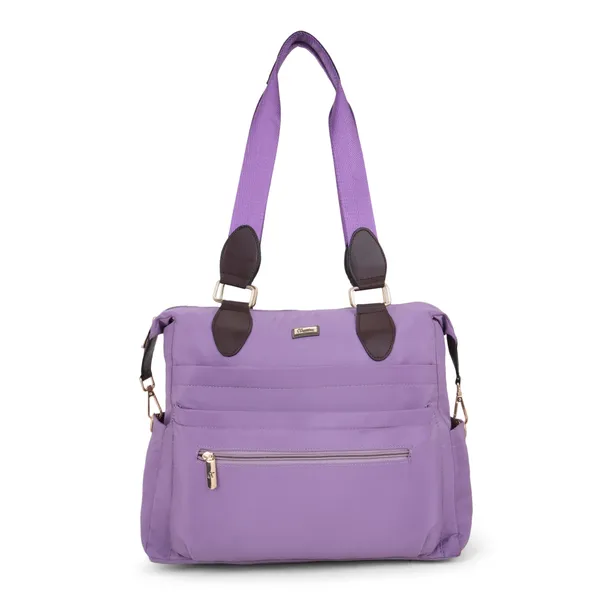 Signature_Purple_Fabric_Multi_Pocket_Adjustable_Strap_Tote_Bag_For_Women