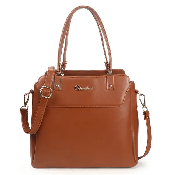 Signature_Brown_Vegan_Leather_Detachable_Strap_Tote_Handbag_For_Women