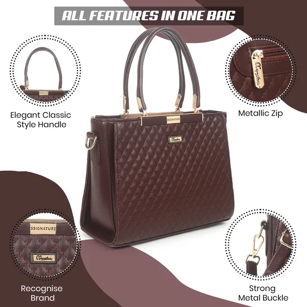 Signature_Brown_Quilted_Faux_Leather_Detachable_Strap_Tote_Handbag_For_Women