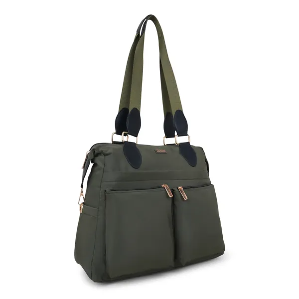 Signature_Olive_Green_Fabric_Multi_Pocket_Adjustable_Strap_Tote_Bag