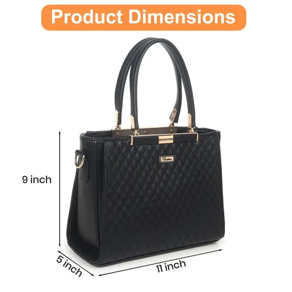Signature_Black_Quilted_Faux_Leather_Gold_Hardware_Handbag_For_Women
