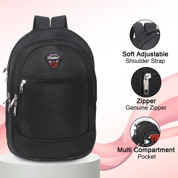 Signature_Black_Fabric_Multi_Compartment_Adjustable_Strap_21_Inch_Backpack_For_Men_And_Women