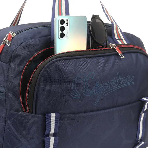Signature_Navy_Blue_Faux_Leather_Multi_Compartment_Travel_Duffel_Bag