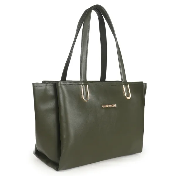 Signature_Olive_Green_Faux_Leather_Structured_Metallic_Zip_Tote_Bag_For_Women