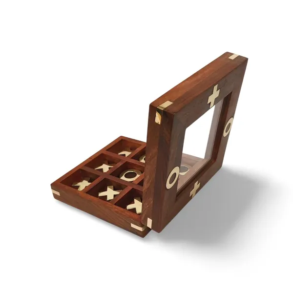 Classic_Handmade_Wooden_Board_Game_Tic_Tac_Toe_With_Noughts_And_Crosses_In_Glass_Top_Box_With_Brass_Inlay_And_Corners_Board_Games_Ideal_For_Birthday_Gifts_Vacations_Parties_Get_Togethers