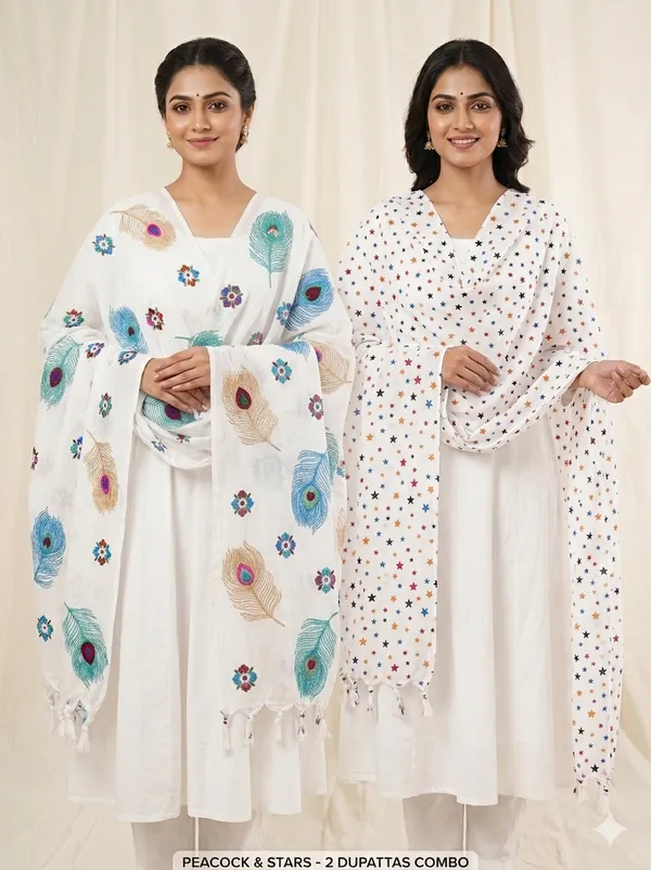 2_pcak_of_white_printed_Dupatta_(morpankh_&_Star)