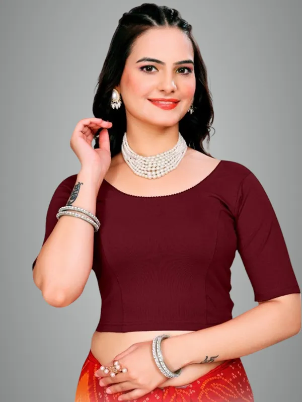 Stretchable_Cotton_Lycra_Saree_Blouse_Maroon