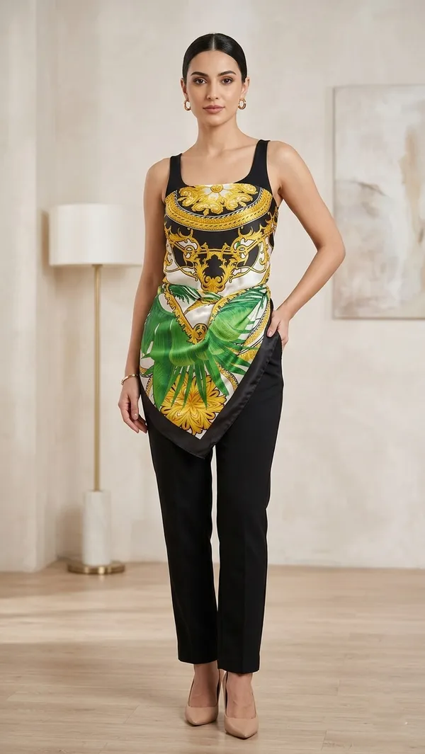 KAHERI_Women_Satin_Silk_Printed_Scarf_(100_x_100_cm,_Green_&_Gold)_03