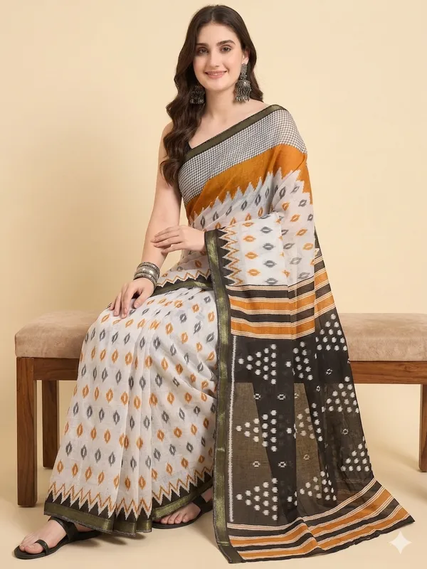 Kaheri_Basics:_Maheshwari_Silk_Cotton_Saree_with_Elegant_Zari_Border_White