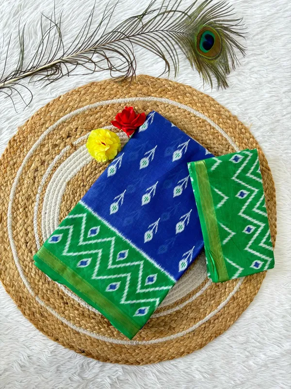 Kaheri_Enterprise_-_Ikat_Print_Cotton_Silk_Saree_with_Contrast_Border_Blue
