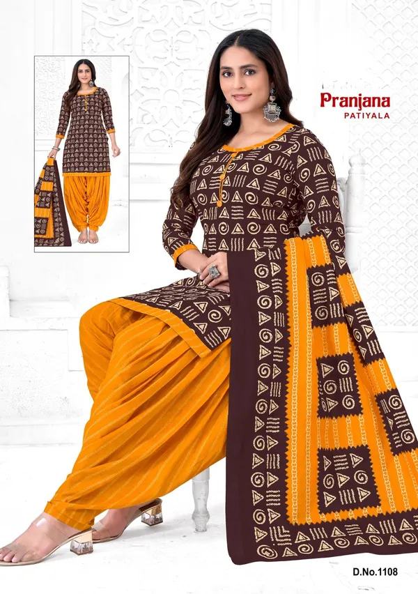 Kaheri_Pure_cotton_Printed_Dress_with_coffee_and_mustard_colour_combination_for_ladies
