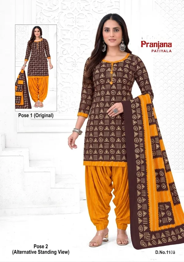 Kaheri_Pure_cotton_Printed_Dress_with_coffee_and_mustard_colour_combination_for_ladies