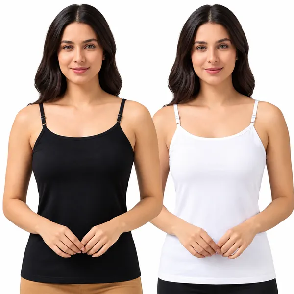 Kaheri_Solid_2pcs_combo_camisole_slip_with_adjustable_solder_strap_for_ladies_Black_&_White