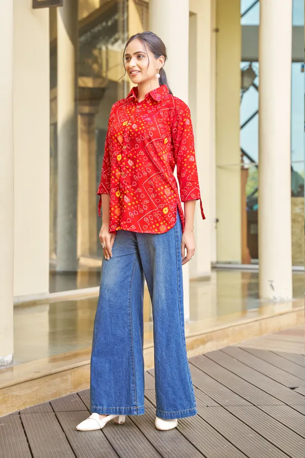 Kaheri_Stylish_Regular_Wear_Bandhani_Top_with_Shirt_Collar_Style_for_Women_DD02_RED