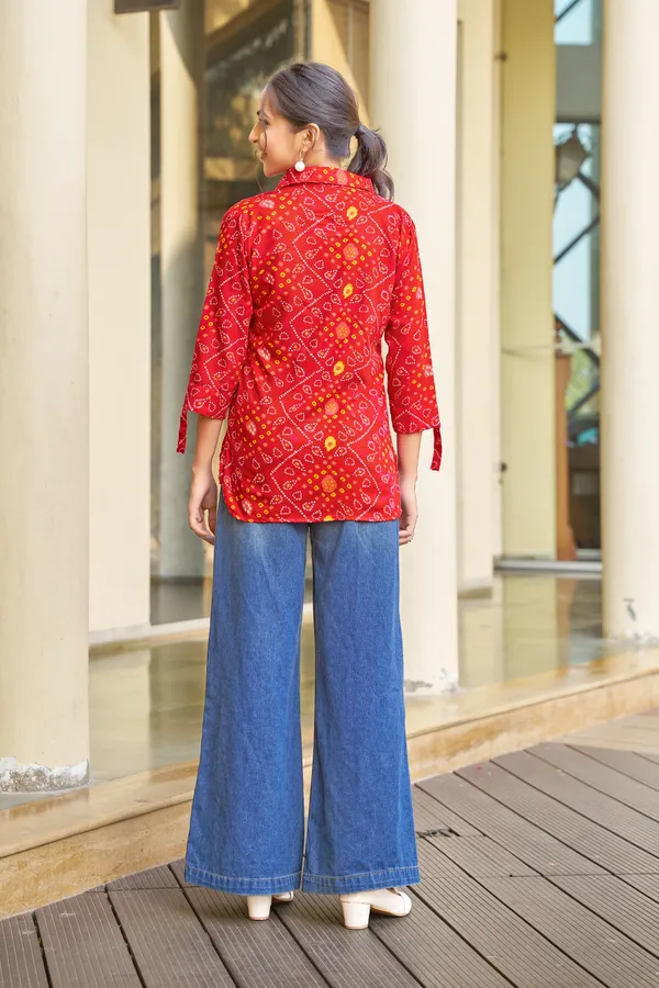 Kaheri_Stylish_Regular_Wear_Bandhani_Top_with_Shirt_Collar_Style_for_Women_DD02_RED