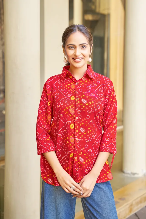 Kaheri_Stylish_Regular_Wear_Bandhani_Top_with_Shirt_Collar_Style_for_Women_DD02_RED