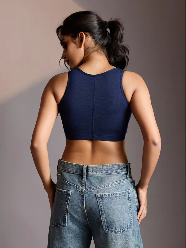 Kaheri_Women’s_Solid_Navy_Blue_Performance_Sports_Bra_–_Slip-on_Comfort_UV-008_Navy